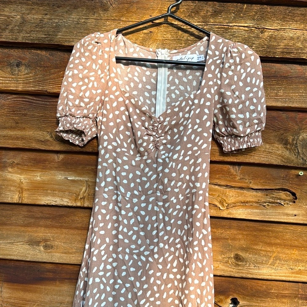 Petal and Pup Elegant Tan Patterned Dress